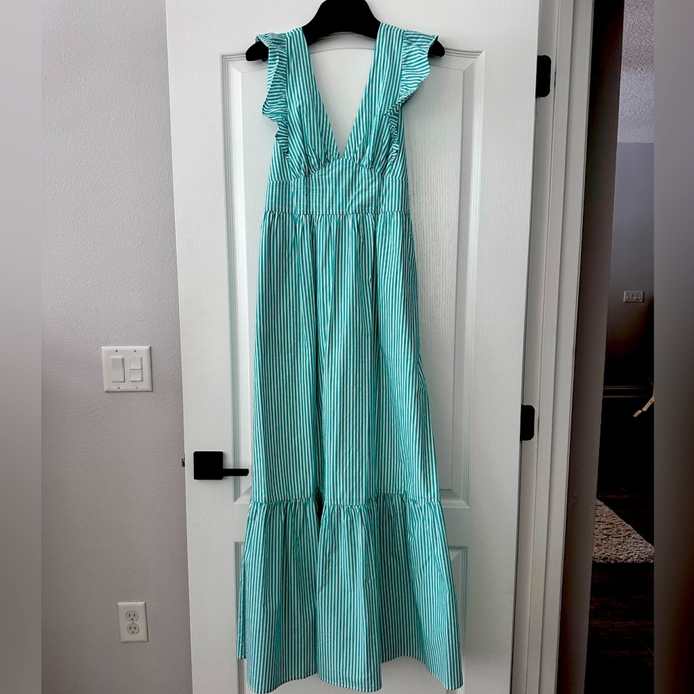 Sky are Blue green & white stripped maxi dress - Size M
